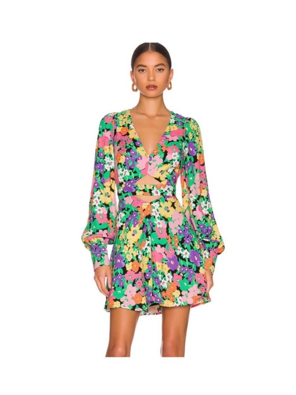 AFRM Floral Cutout Dress in Purple, Orange, Green and Black